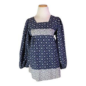 Vintage 1970s Nancy B Blue Floral Minidress Long Sleeves *Flaw